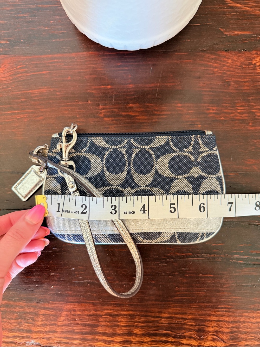 Coach Denim Signature Jacquard Wristlet with Silver Metallic - Picture 11 of 12